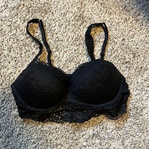 Pink push-up lace bralette in black